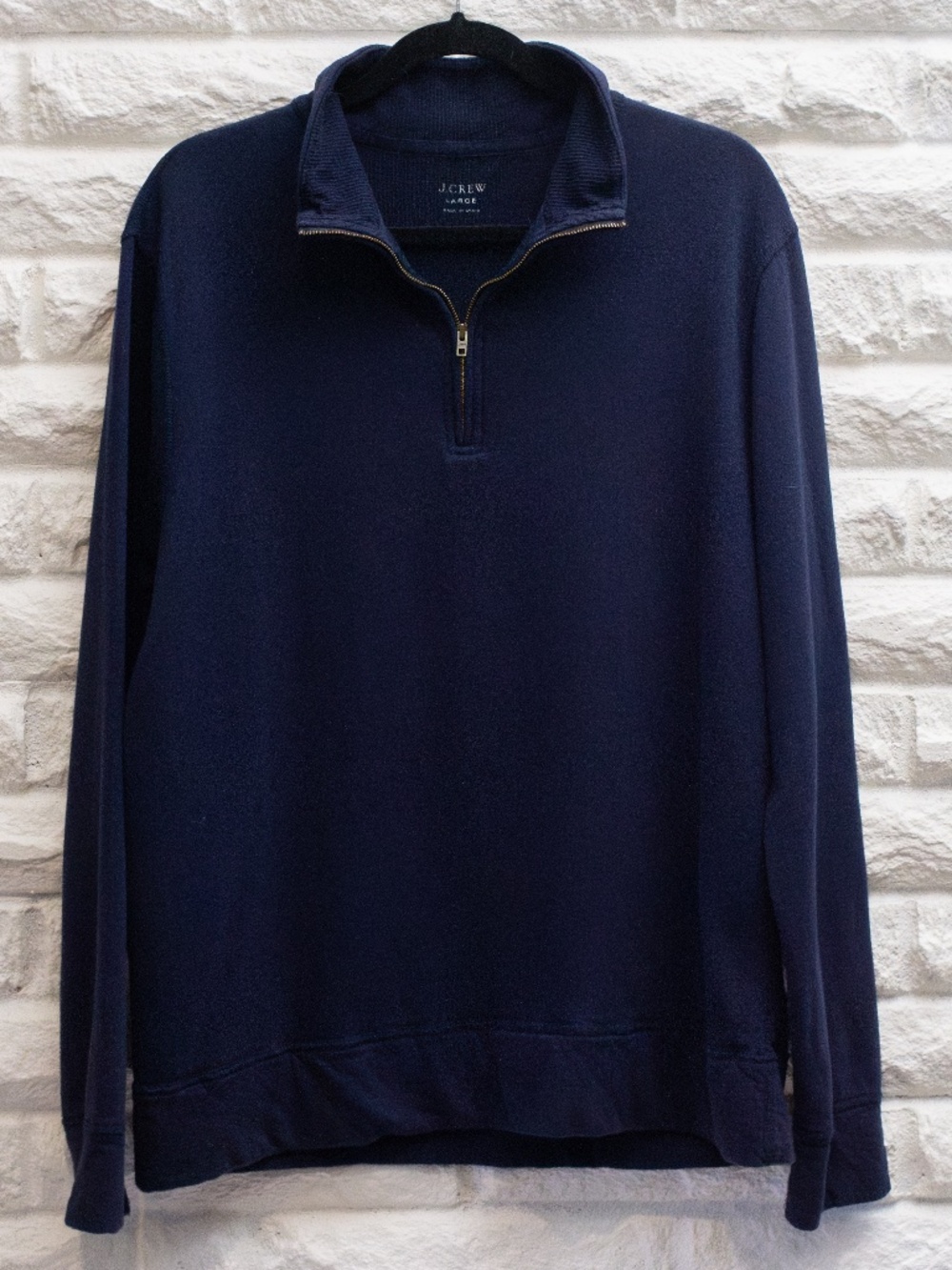 J.Crew Quarter Zip Mens Large 100% Cotton Knit Navy Blue Pullover